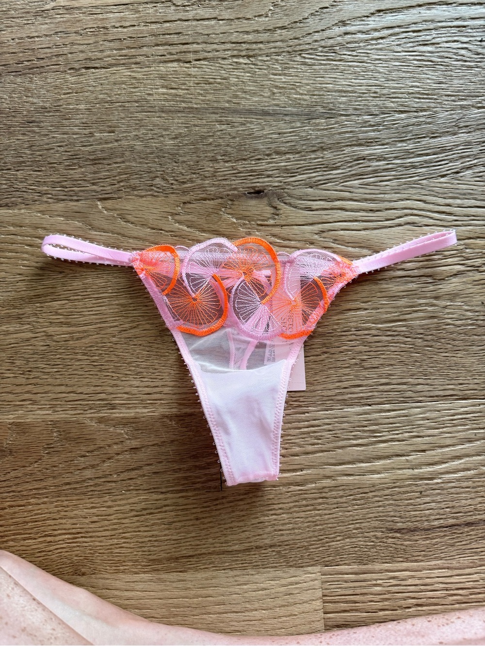Victoria's Secret Pink and Orange Sheer Embroidered Thong